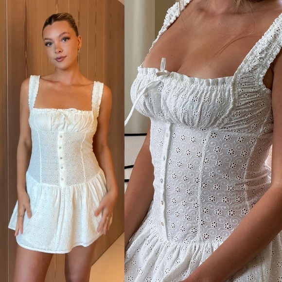 Frankie's Bikinis Dresses & Skirts - Frankies Bikinis- Christa Eyelet Mini Dress Angel’s Wings Size XL Summer Dainty
